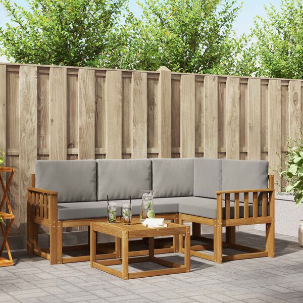 vidaXL K&uuml;lt&eacute;ri kanap&eacute; szett 5 pcs Term&eacute;szetes &eacute;s Vil&aacute;gossz&uuml;rke