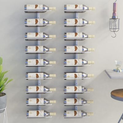 vidaXL 2 db fehér vas falra szerelhető bortartó állvány 9 palacknak