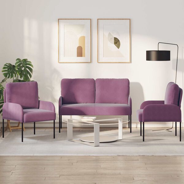 vidaXL &Uuml;lőgarnit&uacute;r&aacute;k p&aacute;rn&aacute;val 3 pcs Lila 115 x 56 x 80 cm Furn&eacute;r