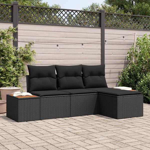 vidaXL Kerti Kanap&eacute; Szett p&aacute;rn&aacute;val 4 pcs Fekete Poly Rattan
