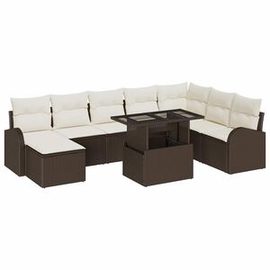 vidaXL Kerti Kanap&eacute; Szett t&aacute;rol&oacute;val 9 pcs Barna Poli rattan