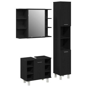 vidaXL F&uuml;rdőszoba b&uacute;tor szett 3 pcs Fekete 30 x 30 x 179,5 cm Faanyag