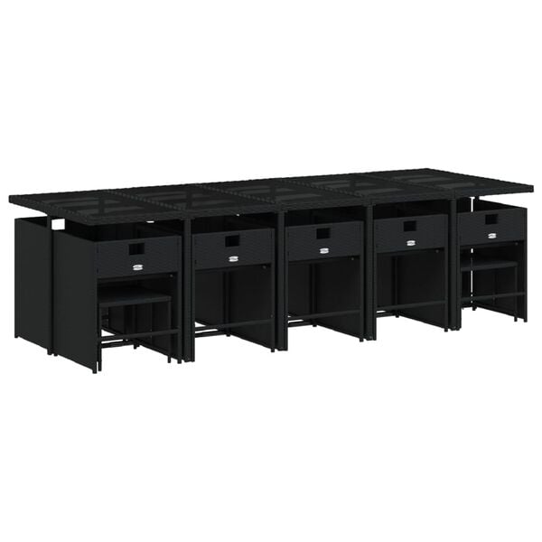 vidaXL 15 r&eacute;szes fekete polyrattan kerti &eacute;tkezőgarnit&uacute;ra p&aacute;rn&aacute;kkal