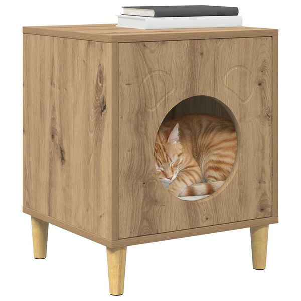 vidaXL Macska H&aacute;z Műv&eacute;szi t&ouml;lgy 42,5 x 40 x 53 cm Faanyag