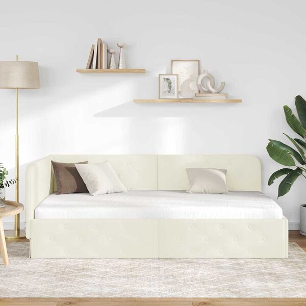 vidaXL Sarok&aacute;gy keret fejt&aacute;ml&aacute;val Kr&eacute;m 100 x 200 cm B&aacute;rsony