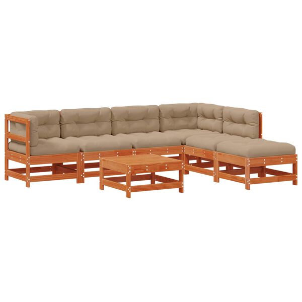 vidaXL Kerti lounge szett 7 pcs Viaszbarna T&ouml;m&ouml;r fenyő