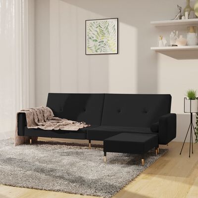 vidaXL kétszemélyes fekete bársony kanapéágy lábtartóval