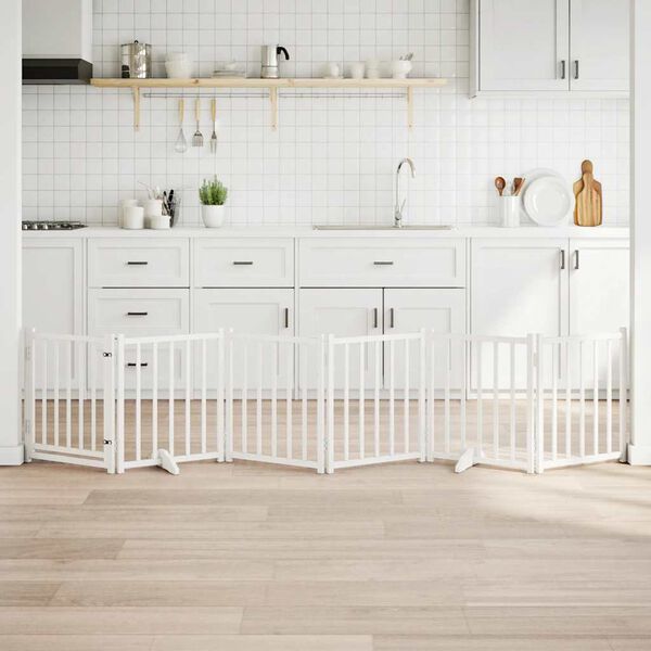 vidaXL feh&eacute;r t&ouml;m&ouml;r fa 6 paneles &ouml;sszecsukhat&oacute; kutyakapu ajt&oacute;val 300 cm