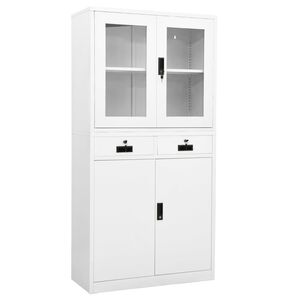 vidaXL feh&eacute;r ac&eacute;l &eacute;s edzett &uuml;veg irodai szekr&eacute;ny 90 x 40 x 180 cm