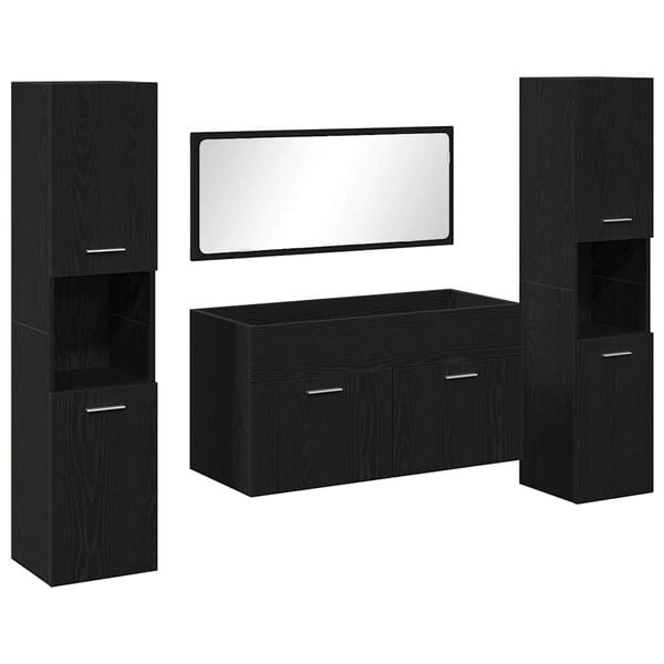 vidaXL F&uuml;rdőszoba b&uacute;tor szett t&aacute;rol&oacute;val 4 pcs Fekete t&ouml;lgy Faanyag