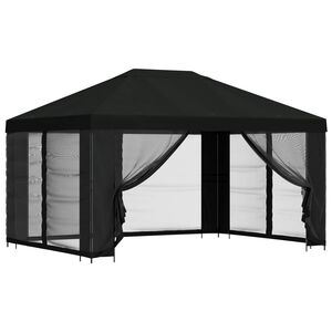vidaXL Oldalfalas pavilon 4 &times; 3 m Fekete Poli&eacute;szter &eacute;s ac&eacute;l 190 gsm