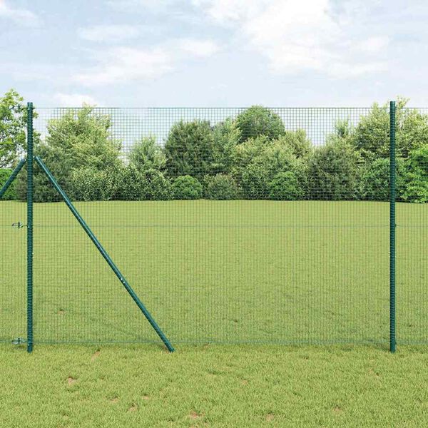 vidaXL Ker&iacute;t&eacute;s oszlopokkal Z&ouml;ld 1.5 x 10 m Ac&eacute;l