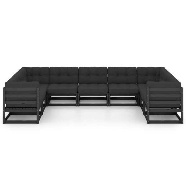 vidaXL 9 r&eacute;szes fekete t&ouml;m&ouml;r fenyőfa kerti &uuml;lőgarnit&uacute;ra p&aacute;rn&aacute;kkal