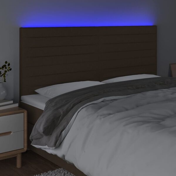 vidaXL s&ouml;t&eacute;tbarna sz&ouml;vet LED-es fejt&aacute;mla 180x5x118/128 cm