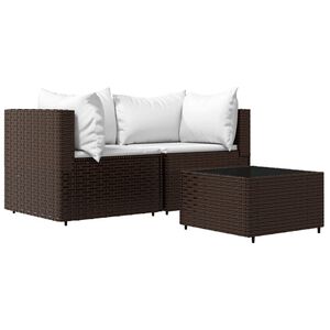 vidaXL 3 r&eacute;szes barna polyrattan kerti &uuml;lőgarnit&uacute;ra p&aacute;rn&aacute;val