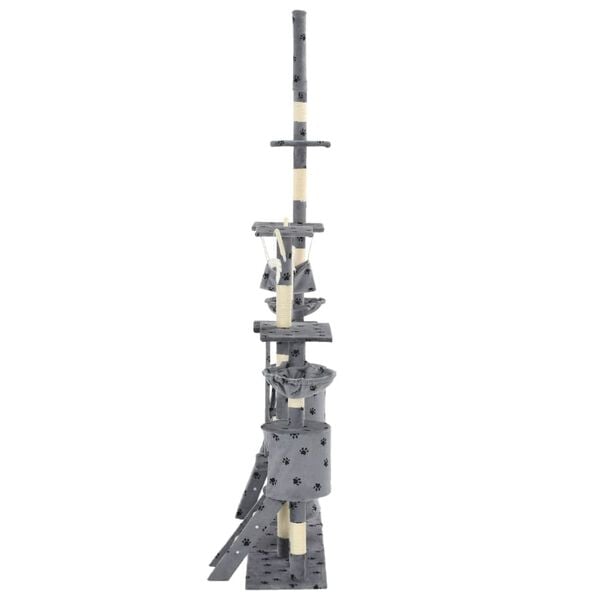 vidaXL szürke, mancsmintás macskabútor szizál kaparófákkal 230-250 cm