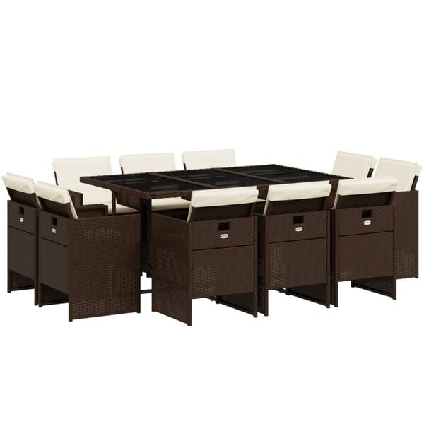 vidaXL 11 r&eacute;szes barna polyrattan kerti &uuml;lőgarnit&uacute;ra p&aacute;rn&aacute;kkal
