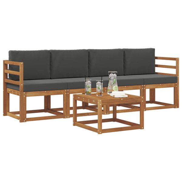 vidaXL K&uuml;lt&eacute;ri kanap&eacute; szett p&aacute;rn&aacute;val 5 pcs Term&eacute;szetes &eacute;s antracit