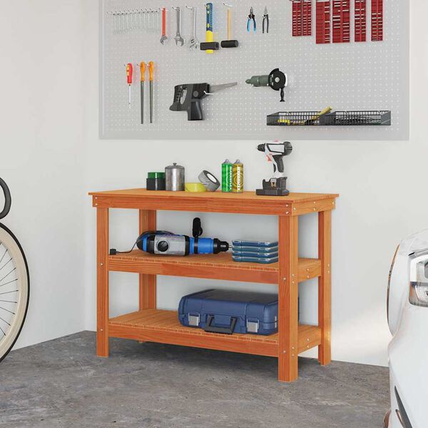 vidaXL Munkapad polcokkal Viaszbarna 110,5 x 50 x 80 cm T&ouml;m&ouml;r fenyőfa