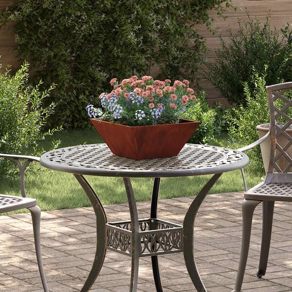 vidaXL Kerti cser&eacute;p Rozsd&aacute;s 35 x 35 x 15 cm Időj&aacute;r&aacute;s&aacute;ll&oacute; ac&eacute;l