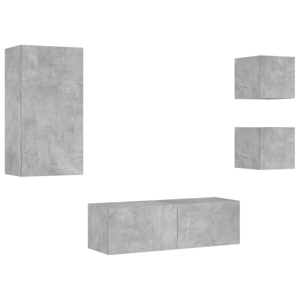 vidaXL 4 darab betonsz&uuml;rke falra szerelhető TV-szekr&eacute;ny LED-del