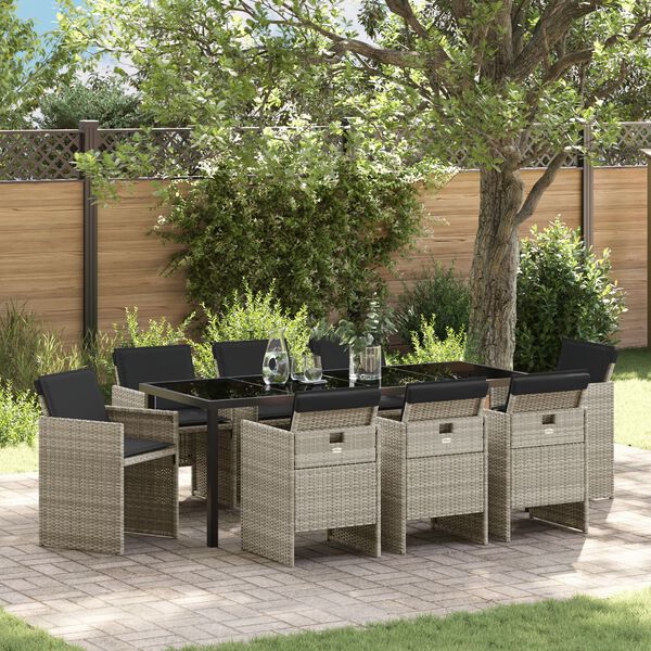 vidaXL Kert &eacute;tkező szett p&aacute;rn&aacute;val 9 pcs Vil&aacute;gossz&uuml;rke polirattan