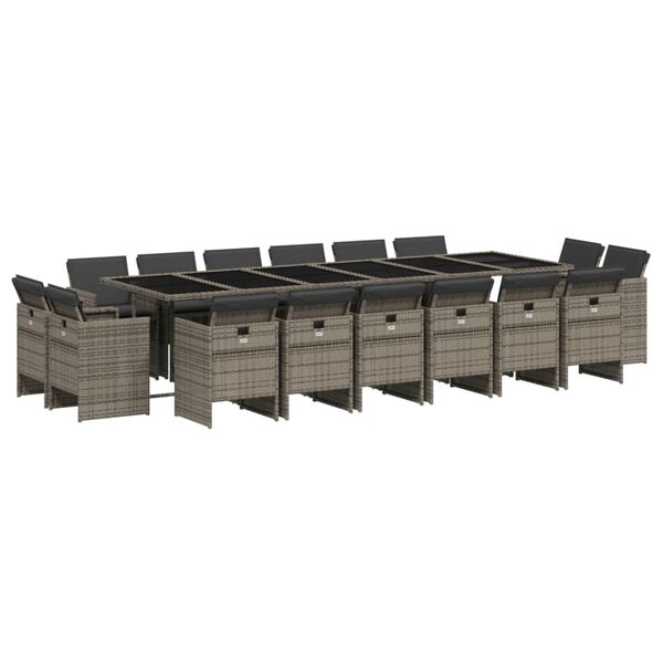 vidaXL 17 r&eacute;szes sz&uuml;rke polyrattan kerti &eacute;tkezőgarnit&uacute;ra p&aacute;rn&aacute;val