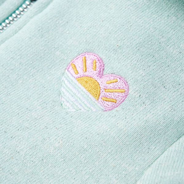 Vegyes világos mentaszínű kapucnis gyerekpulóver cipzárral 116