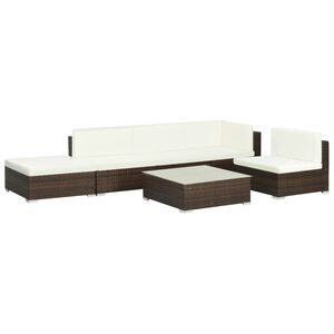 vidaXL 6-r&eacute;szes barna polyrattan kerti b&uacute;torszett p&aacute;rn&aacute;kkal