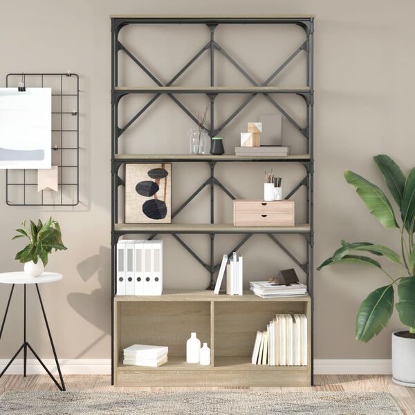 vidaXL sonoma t&ouml;lgy sz&iacute;nű szerelt fa &eacute;s f&eacute;m k&ouml;nyvszekr&eacute;ny 100x26x180cm