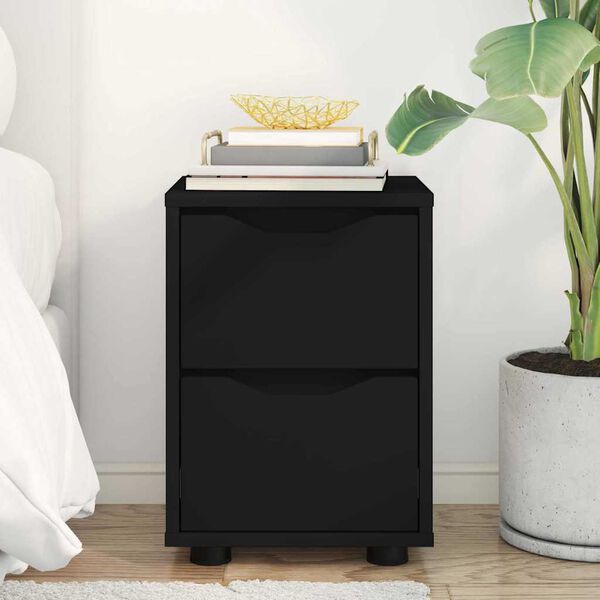 vidaXL &Eacute;jjeli asztal fi&oacute;kkal Fekete 30,5 x 30 x 43 cm Faanyag