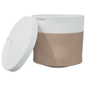 vidaXL barna &eacute;s feh&eacute;r pamut t&aacute;rol&oacute;kos&aacute;r fed&eacute;llel &Oslash;40 x 35 cm