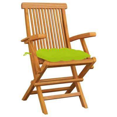 vidaXL 3 db tömör tíkfa kerti szék élénkzöld párnával