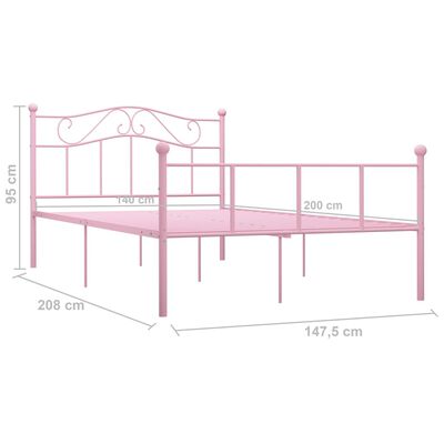 vidaXL rózsaszín fém ágykeret 140 x 200 cm