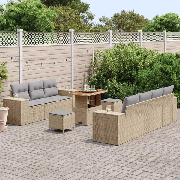 vidaXL Kerti Kanapé Szett 10 pcs Beige és Világosszürke Poly Rattan