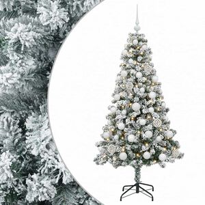 vidaXL Műfenyő g&ouml;mb&ouml;kkel 120 cm 150 LED Meleg feh&eacute;r PVC &eacute;s f&eacute;m