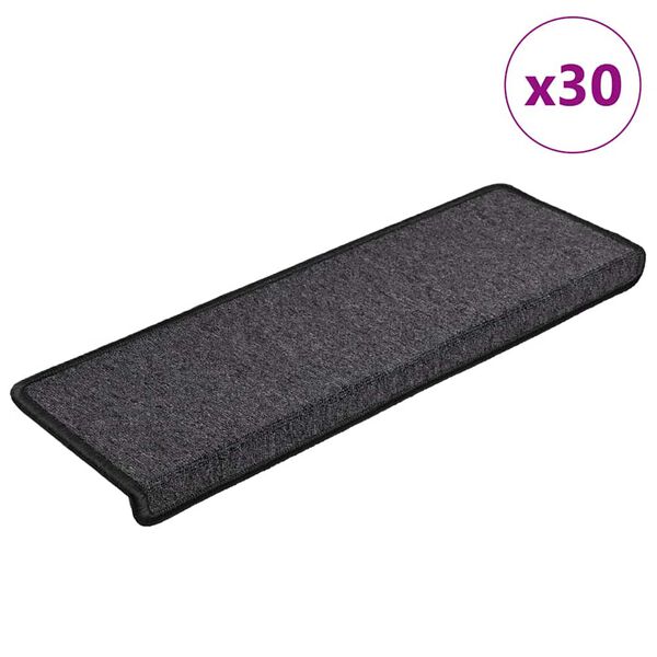 vidaXL 30 db l&eacute;pcsőszőnyeg 65 x 21 x 4 cm antracit t&eacute;glalap alak&uacute; sz&eacute;llel