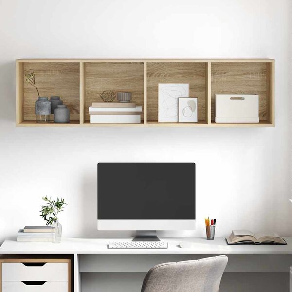 vidaXL sonoma t&ouml;lgy sz&iacute;nű szerelt fa fali TV-szekr&eacute;ny 37x37x142,5 cm