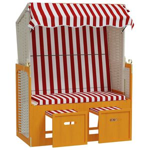vidaXL piros &eacute;s feh&eacute;r polyrattan &eacute;s t&ouml;m&ouml;r fa strandsz&eacute;k tetővel