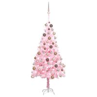 vidaXL rózsaszín PVC megvilágított műkarácsonyfa gömb szettel 150 cm