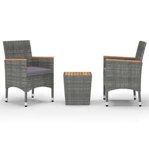 vidaXL 3 r&eacute;szes sz&uuml;rke polyrattan &eacute;s ak&aacute;cfa bisztr&oacute;szett