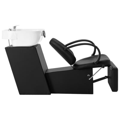 vidaXL fekete-fehér műbőr fejmosó szék mosdókagylóval