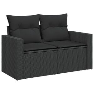 vidaXL k&eacute;tszem&eacute;lyes fekete polyrattan kerti kanap&eacute; p&aacute;rn&aacute;kkal