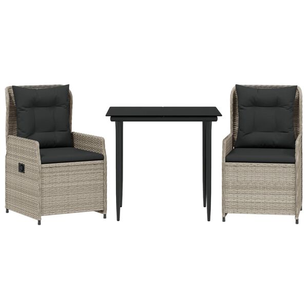 vidaXL 3r&eacute;szes vil&aacute;gossz&uuml;rke polyrattan kerti &eacute;tkezőgarnit&uacute;ra p&aacute;rn&aacute;val