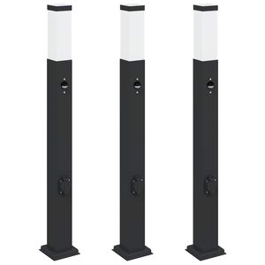vidaXL 3 db szenzoros fekete IP44-es oszlopl&aacute;mpa &eacute;rz&eacute;kelővel &eacute;s aljzattal 80 cm