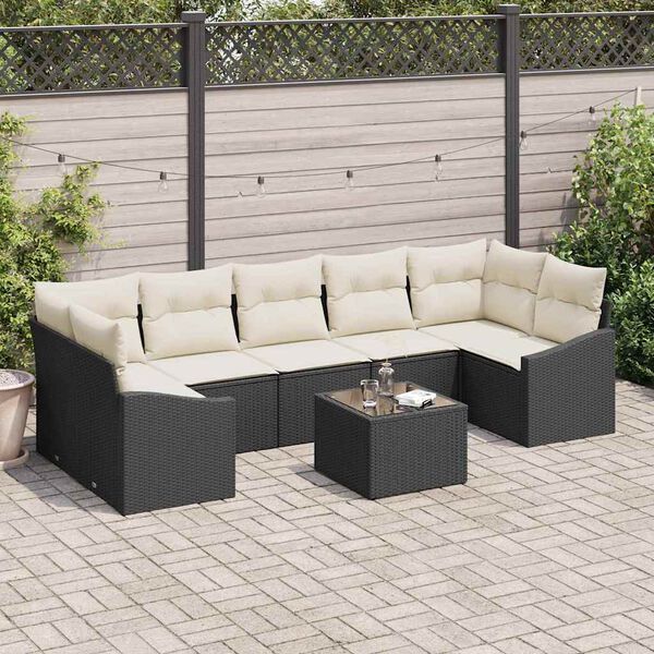 vidaXL Kanapé Szett párnával Fekete és Krém 55 x 55 x 37 cm polirattan