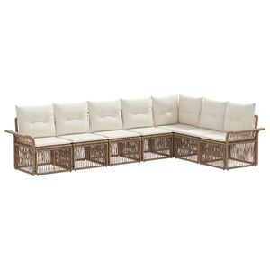 vidaXL Kerti Kanap&eacute; Szett 7 pcs B&eacute;zs polirattan