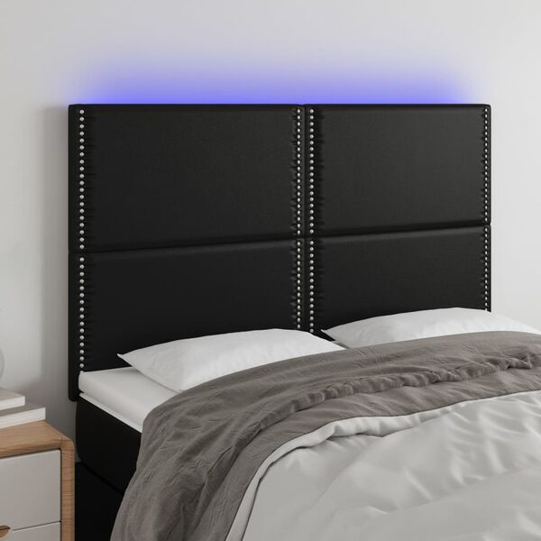 vidaXL fekete műbőr LED-es fejt&aacute;mla 144x5x118/128 cm