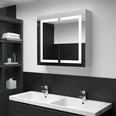 vidaXL tükrös fürdőszobaszekrény LED világítással 80 x 12,2 x 68 cm