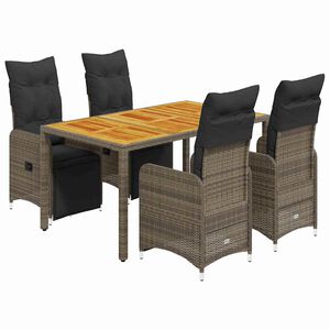 vidaXL 5 r&eacute;szes sz&uuml;rke polyrattan kerti bisztr&oacute;garnit&uacute;ra p&aacute;rn&aacute;kkal